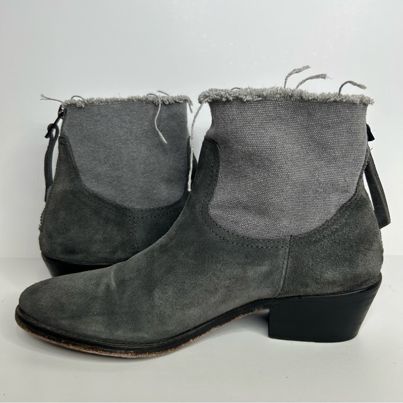 Zadig & Voltaire Teddy Ankle Booties Genuine Suede Canvas Raw Hem Zip Back Grey - Picture 6 of 16